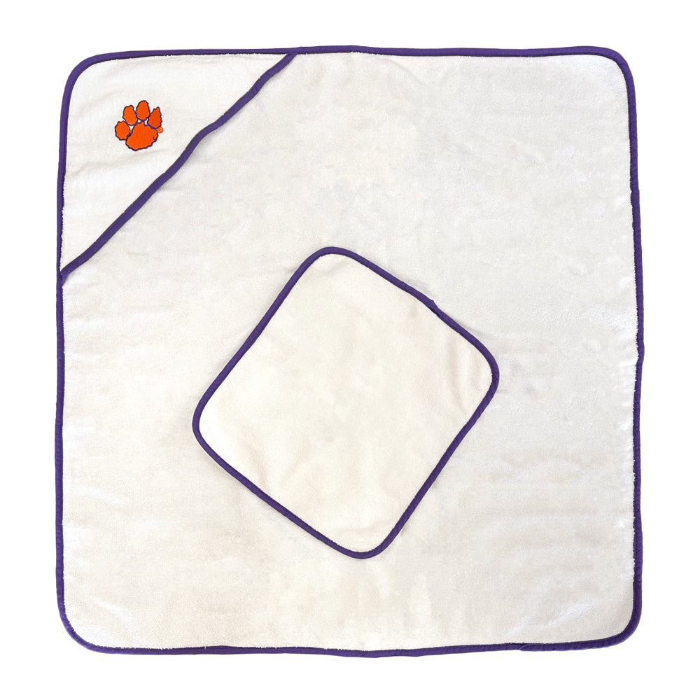 Clemson Infant Hooded Towel Set - WHITE