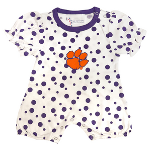 Clemson Infant Polka Dot Romper - PURPLE