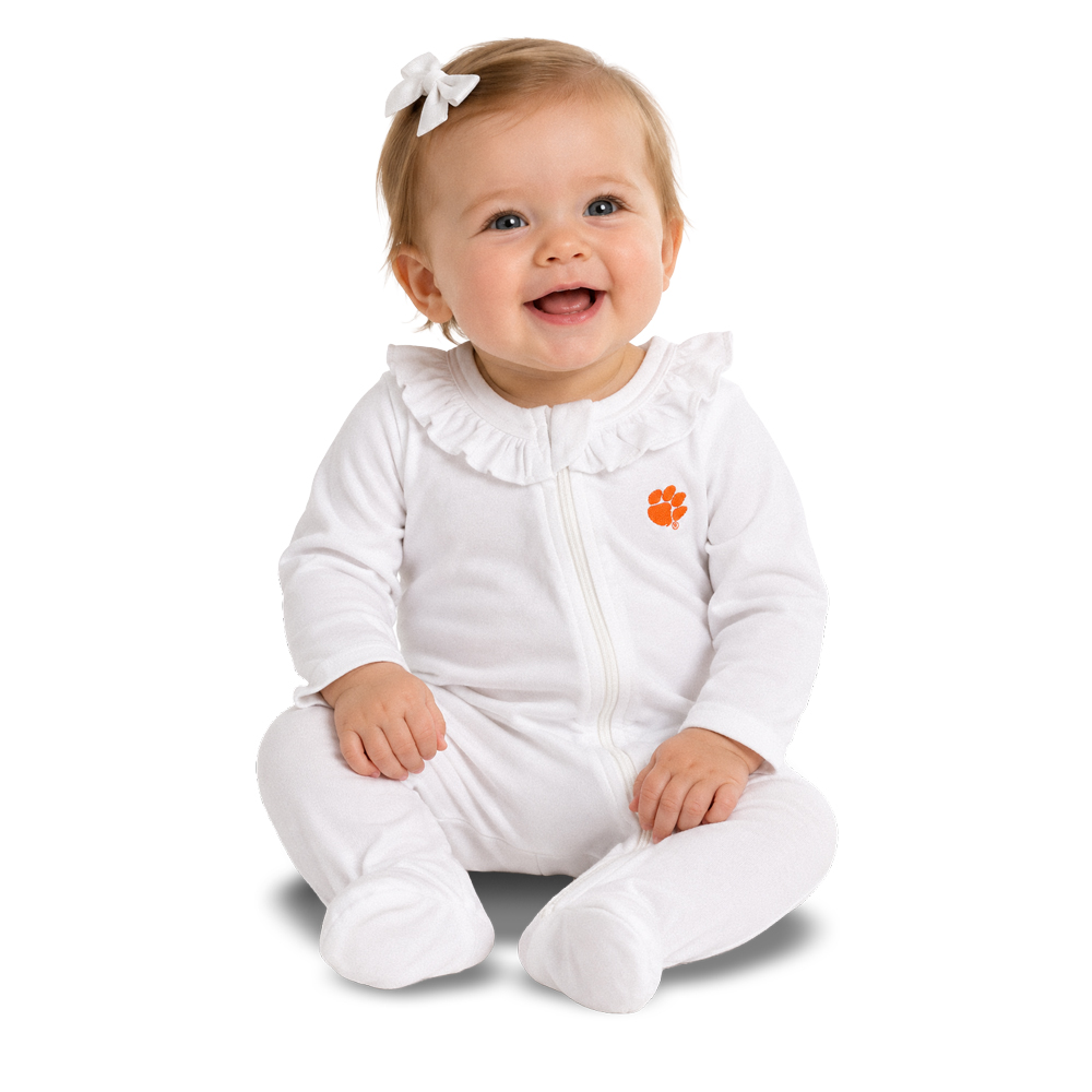 Clemson Infant Ruffle Footed Creeper - WHITE