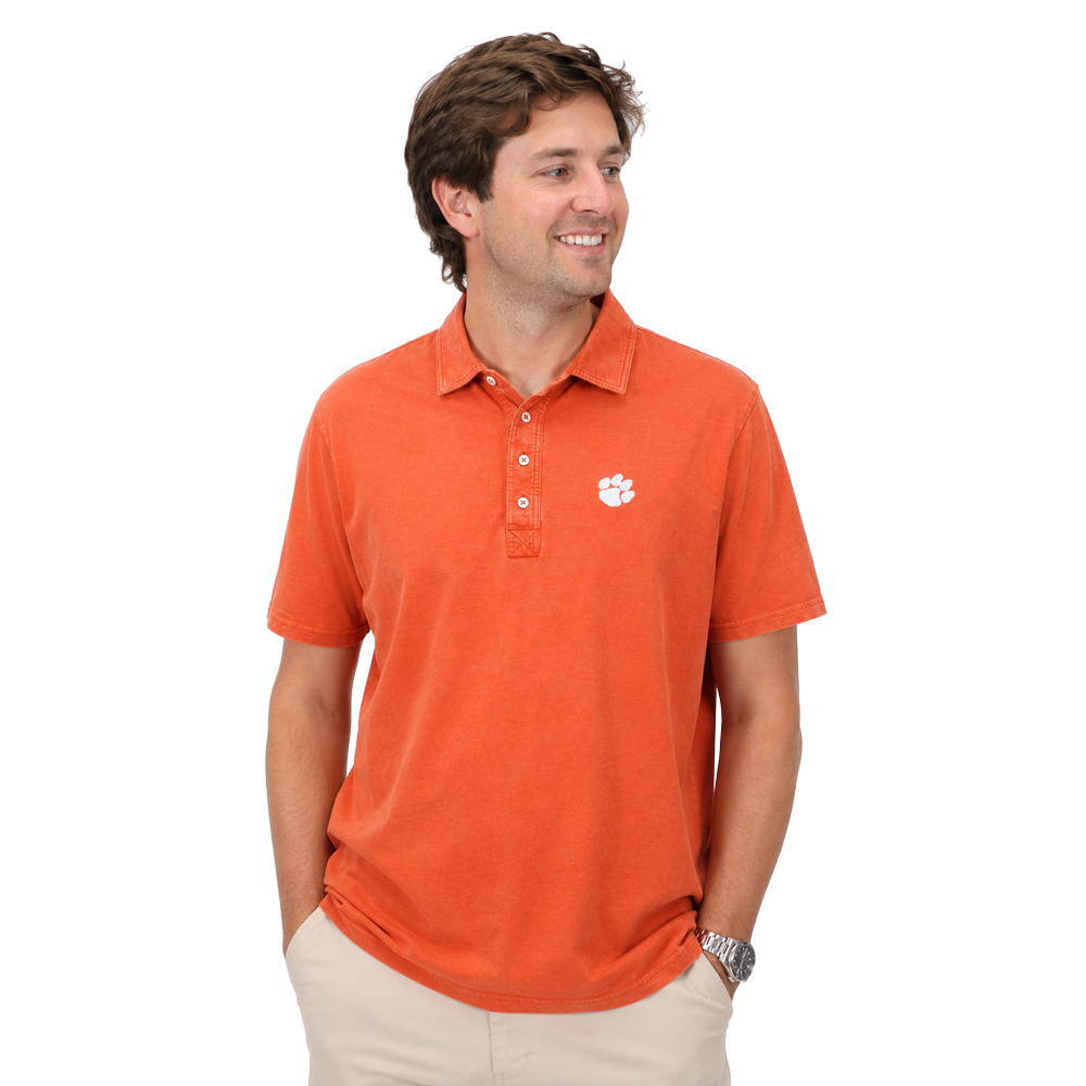 Clemson Johnnie-O Coastal Wash Polo - ORANGE
