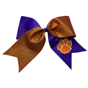 Clemson Jumbo Glitter Vinyl Cheer Ponytail Bow - PURPLE