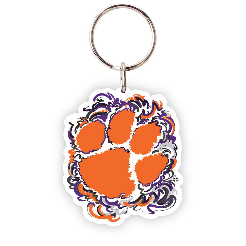 Clemson Justin Patten Paw Wood Keytag