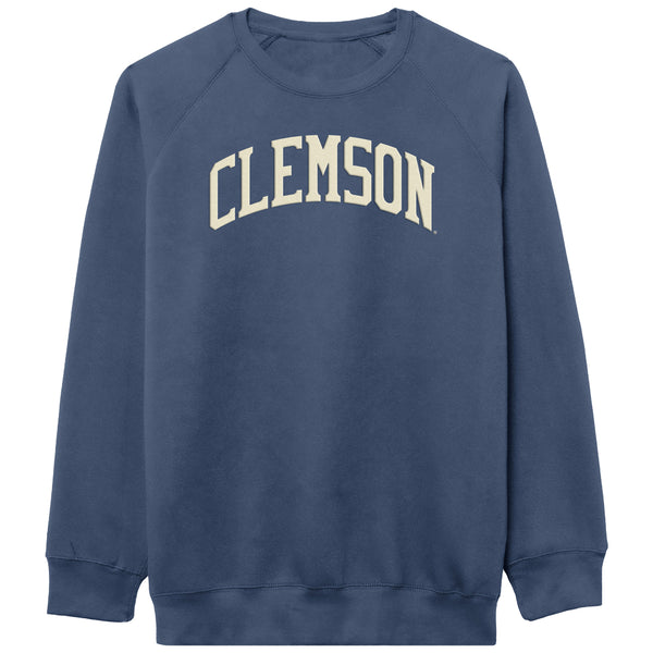 Clemson League Felt Arch Essential Crewneck - DENIM