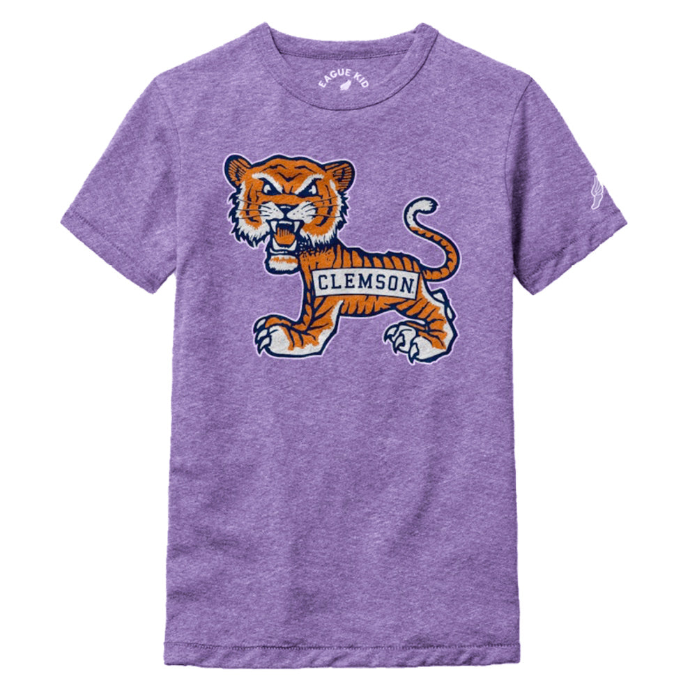 Clemson League Kids Old School Tiger Tee - PURPLE