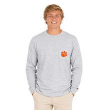 Clemson League Long Sleeve Pocket Tee - LT GREY