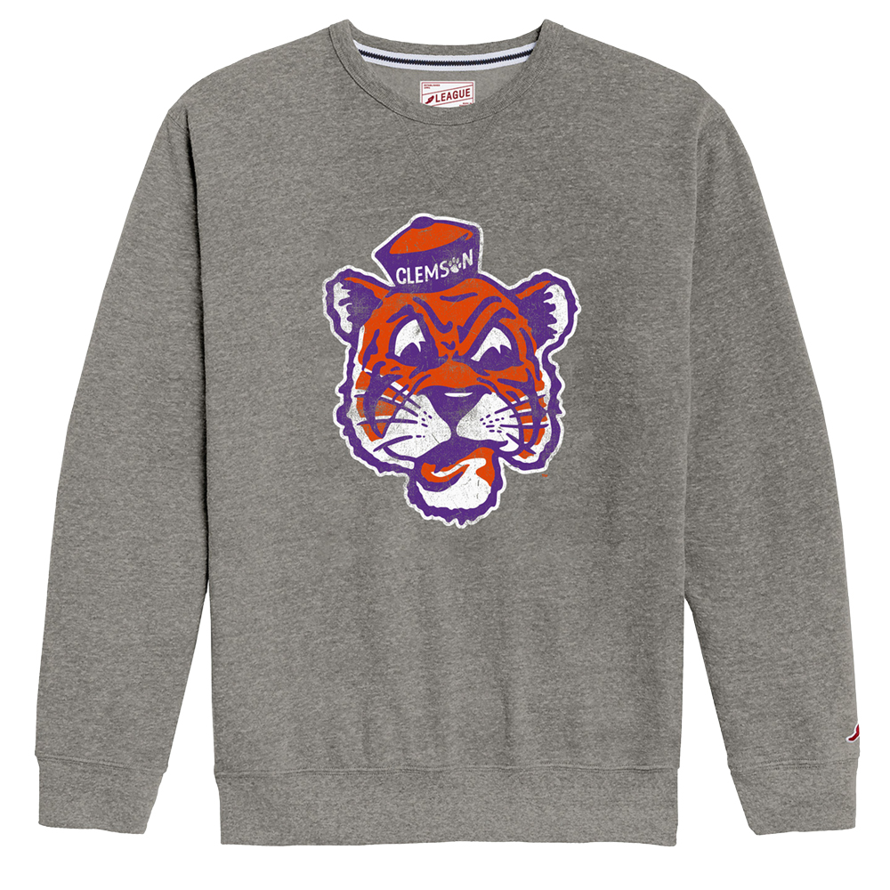 Clemson League Vault Tiger Heritage Crewneck - MD GREY