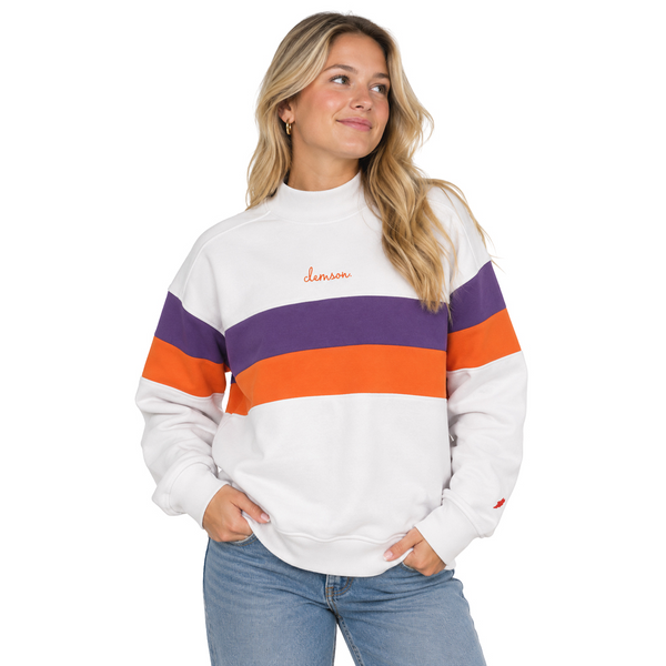 Clemson League Women's Gameday Striped Mock Neck Sweatshirt - MULTI