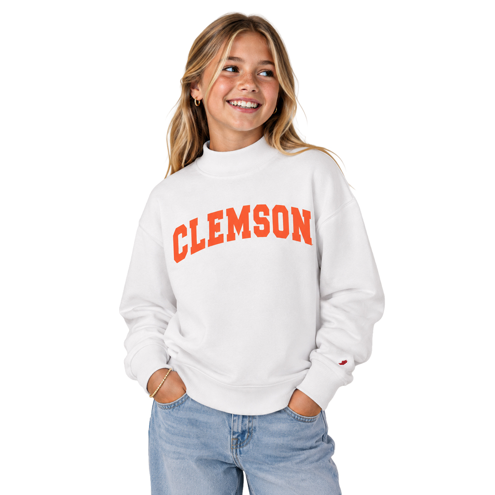 Clemson League Youth Diana Arch Mock Neck - WHITE