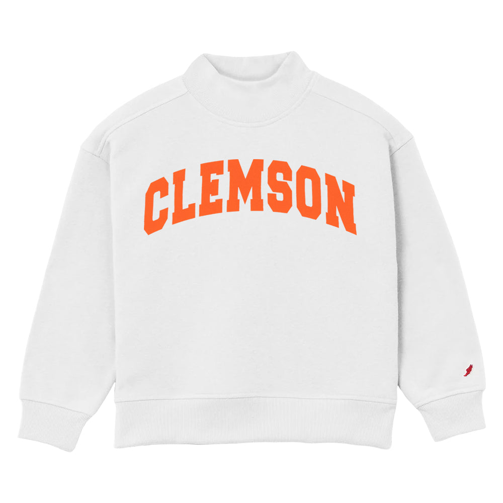Clemson League Youth Diana Arch Mock Neck - WHITE
