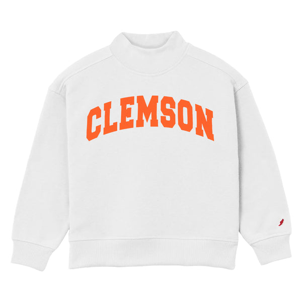Clemson League Youth Diana Arch Mock Neck - WHITE