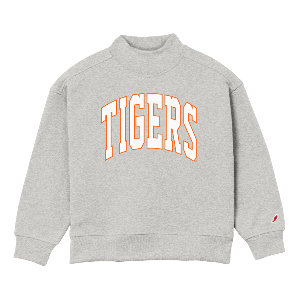 Clemson League Youth Diana Arch Tigers Mock Neck Sweatshirt - GRY HEA