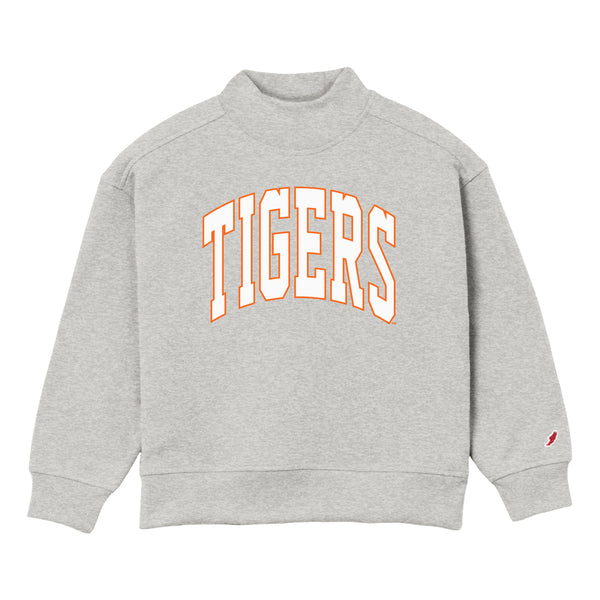 Clemson League Youth Diana Arch Tigers Mock Neck Sweatshirt - GRY HEA