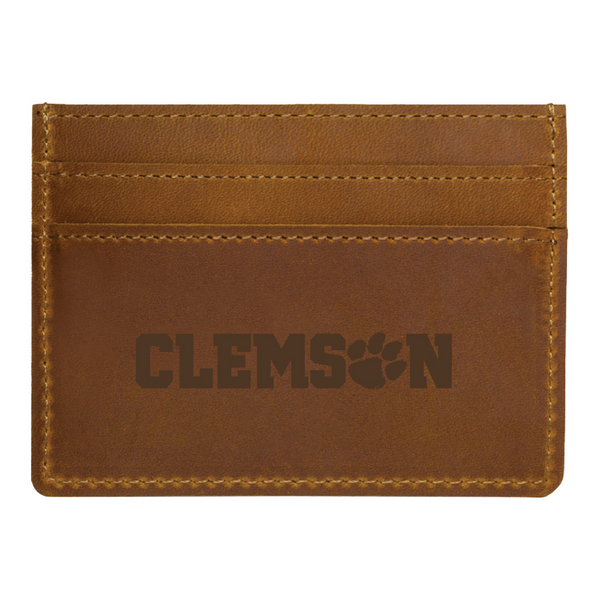 Clemson Leather Card Holder - BROWN