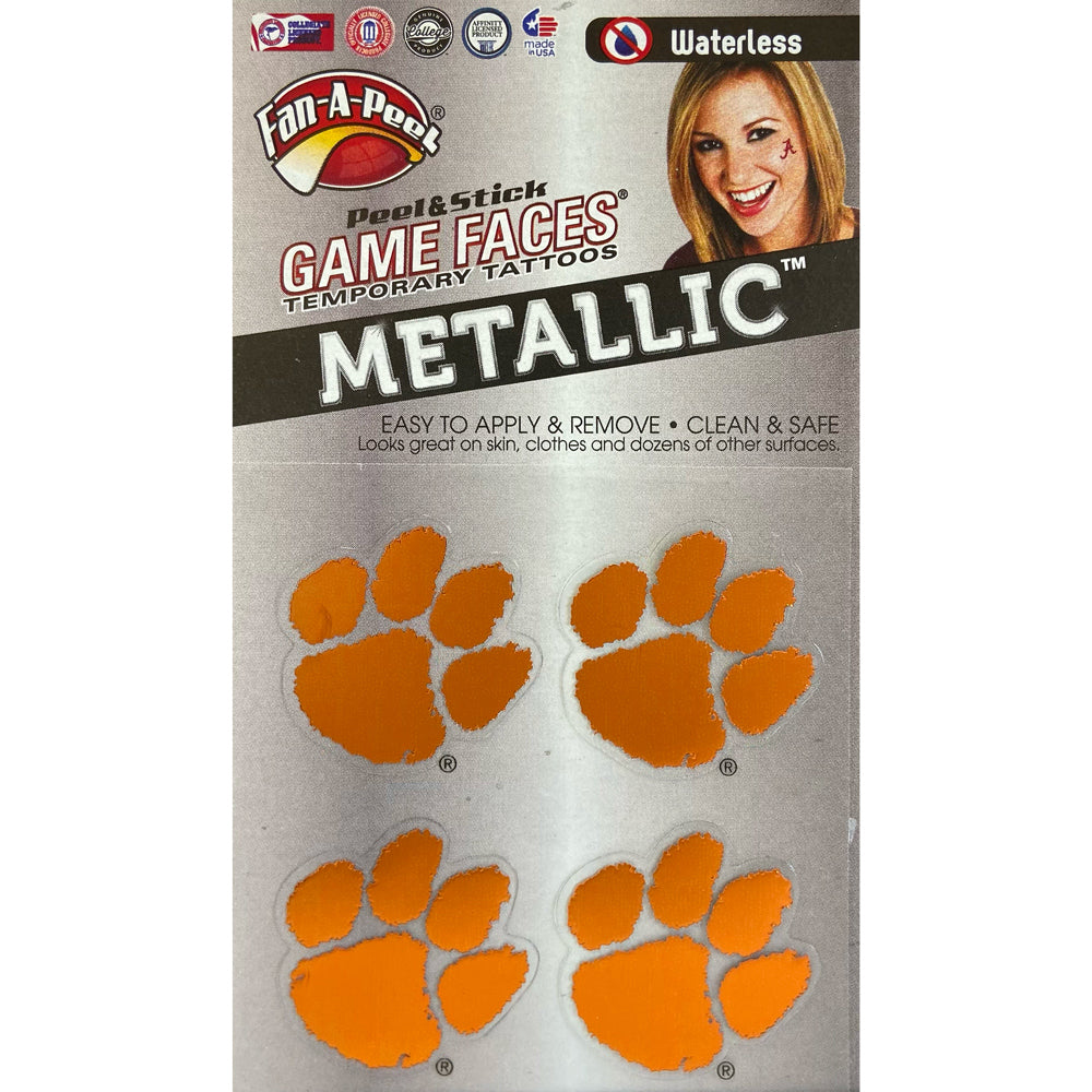 Clemson Metallic Face Tattoos