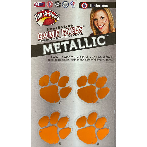 Clemson Metallic Face Tattoos
