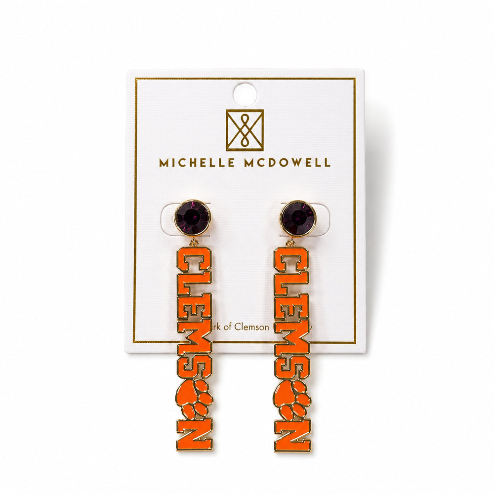 Clemson Michelle McDowell Purple Drop Earrings
