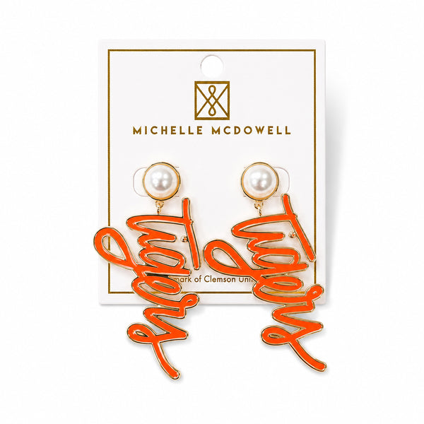 Clemson Michelle McDowell Tigers Pearl Drop Earrings