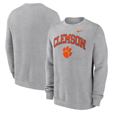 Clemson Nike Arch Over Paw Club Crewneck - MD GREY