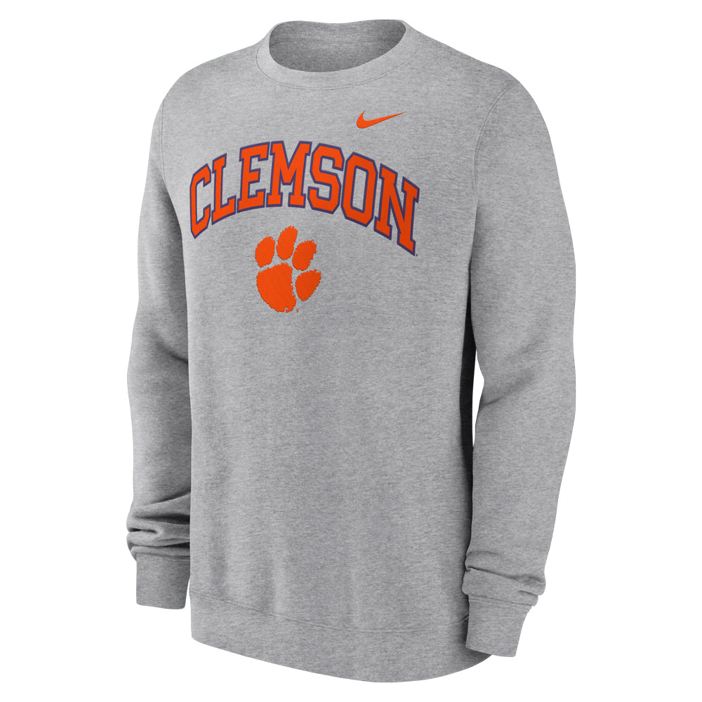 Clemson Nike Arch Over Paw Club Crewneck - MD GREY
