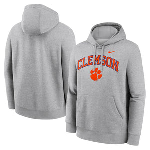 Clemson Nike Arch Over Paw Club Hoodie - MD GREY