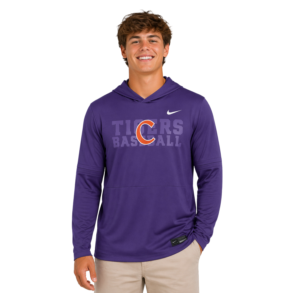 Clemson Nike Baseball Lightweight Hoodie Top - PURPLE