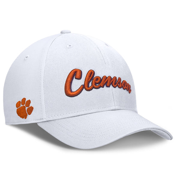 Clemson Nike Club Structured Script Cap - WHITE