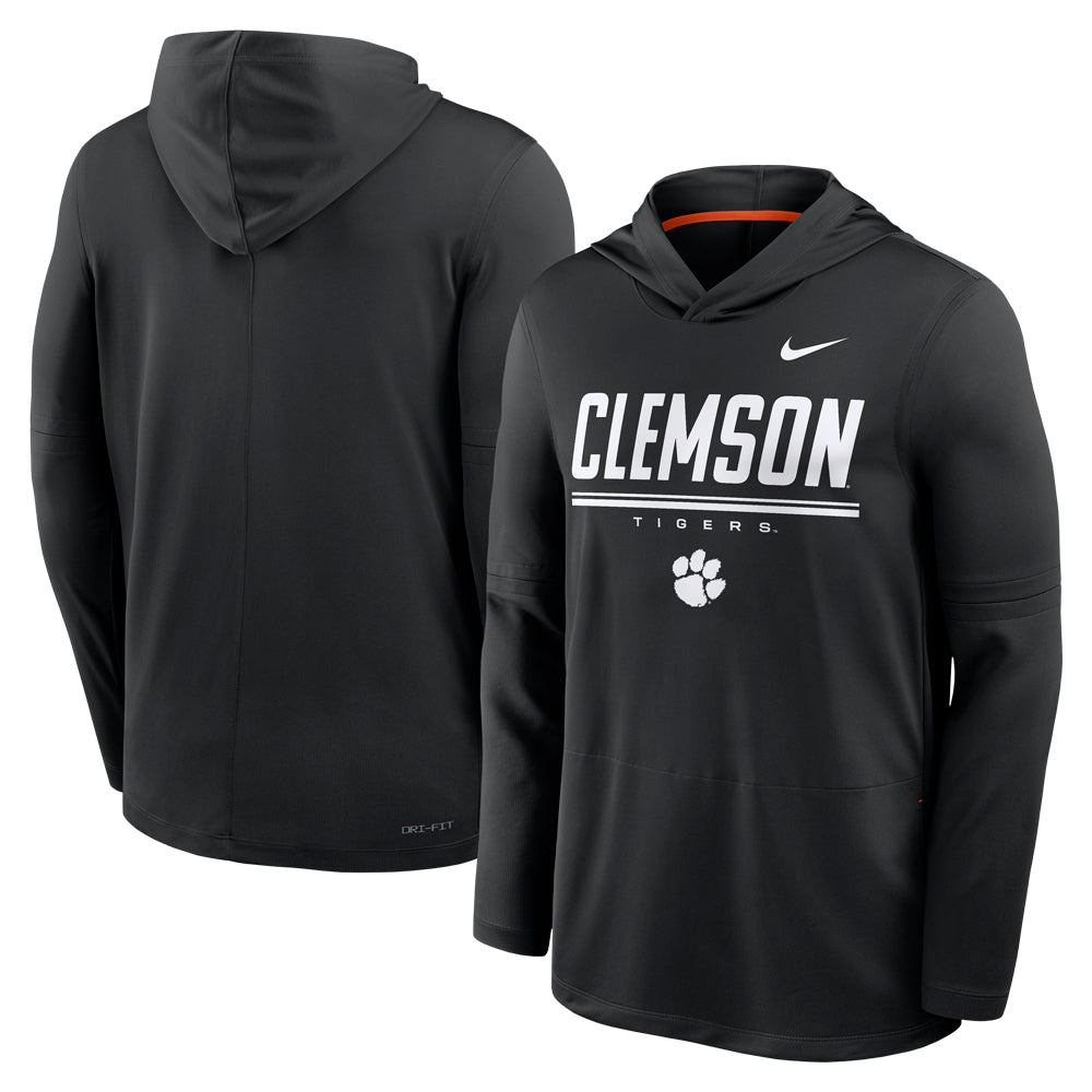 Clemson Nike 2026 Sideline Lightweight Dri-FIT Long Sleeve Hoodie Top - BLACK
