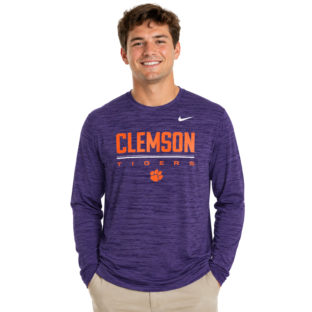 Clemson Nike Dri-FIT Long Sleeve Velocity Tee - PURPLE