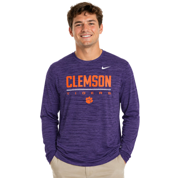 Clemson Nike Dri-FIT Long Sleeve Velocity Tee - PURPLE