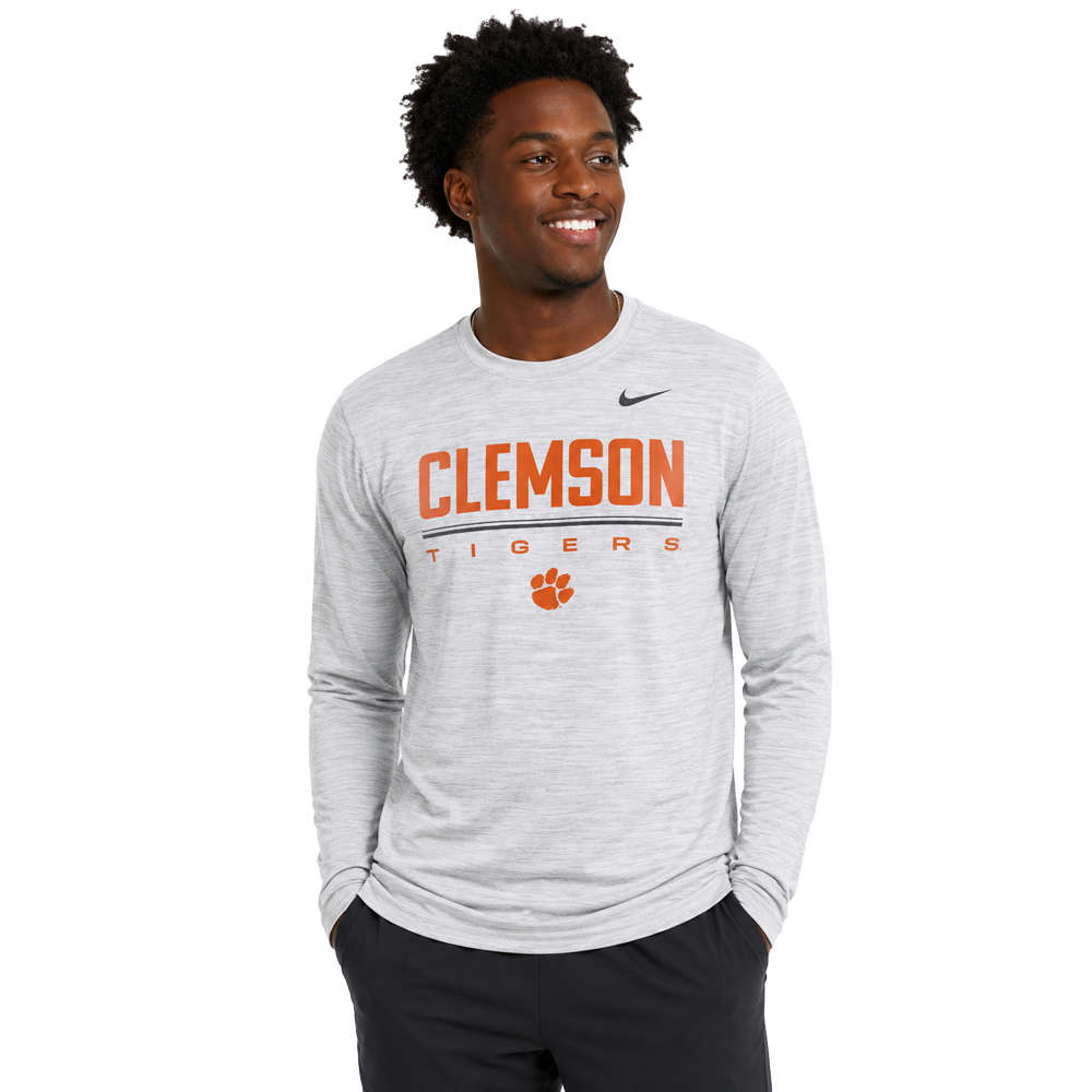 Clemson Nike Dri-FIT Long Sleeve Velocity Tee - WHITE