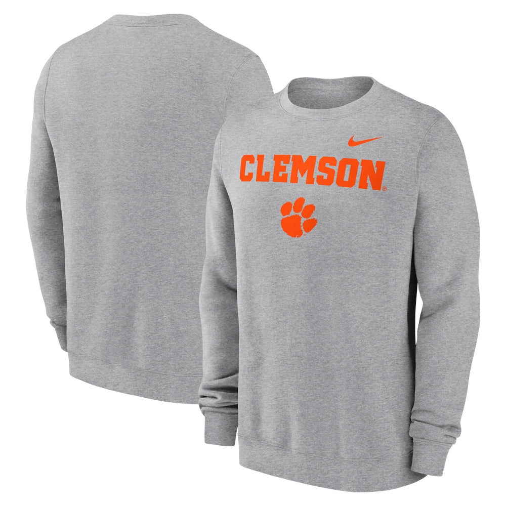 Clemson Nike Fleece Primary Stack Crew - MD GREY