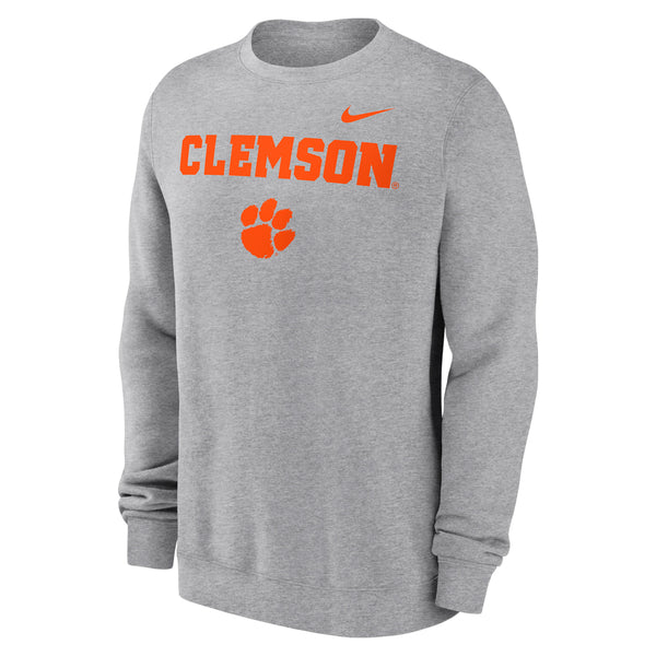 Clemson Nike Fleece Primary Stack Crew - MD GREY