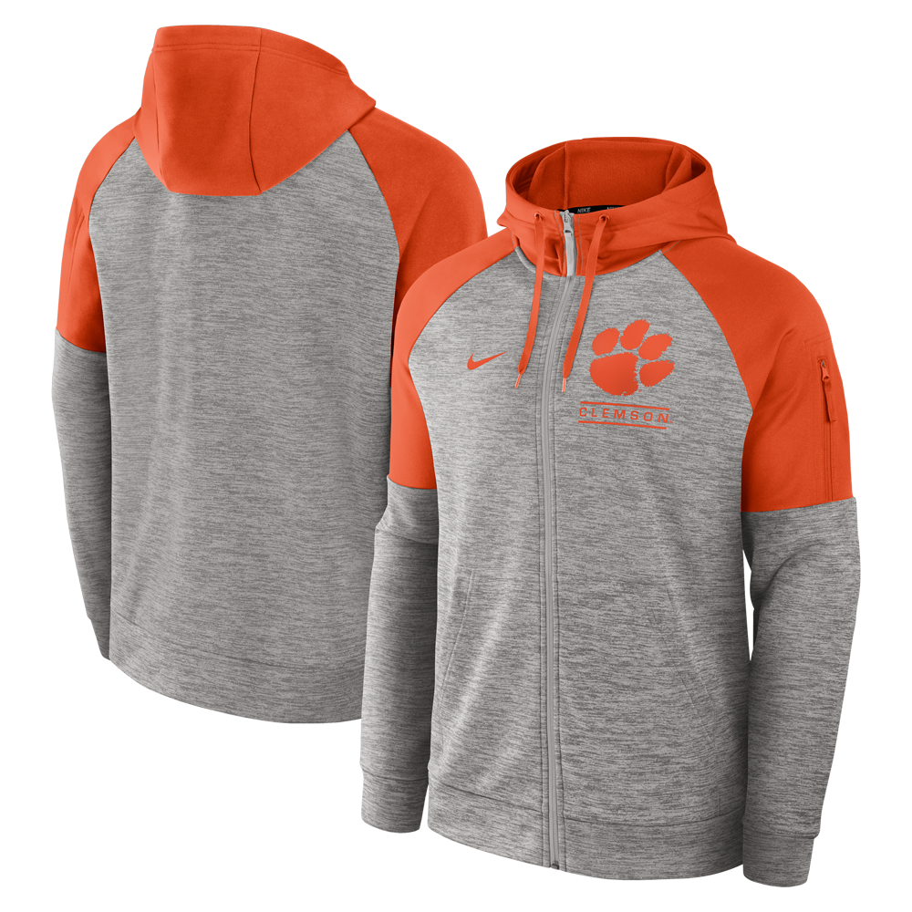 Clemson Nike Full-Zip Fitness Hoodie - MD GREY
