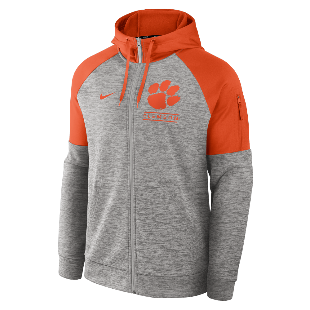 Clemson Nike Full-Zip Fitness Hoodie - MD GREY