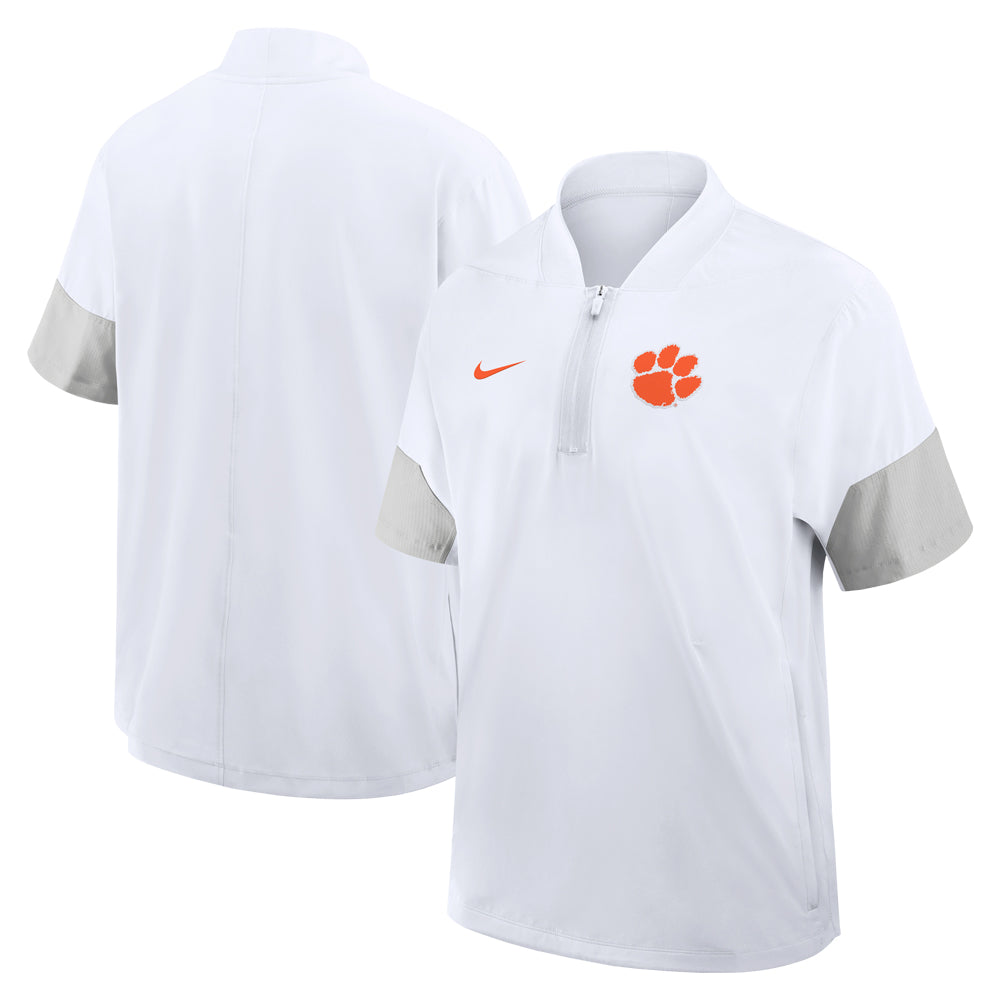 Clemson Nike Gameday Lightweight Short Sleeve Coaches Half-Zip Jacket - WHITE
