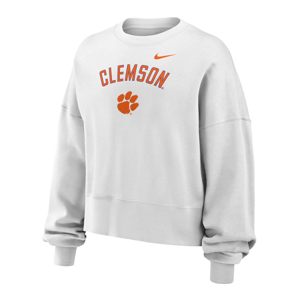 Clemson Nike Girls Club Boxy Crewneck - WHITE