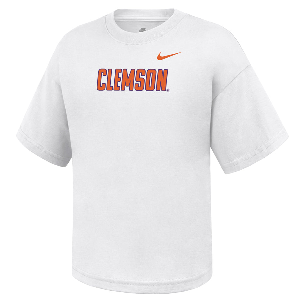 Clemson Nike Girls' Short-Sleeve Boxy Tee - WHITE