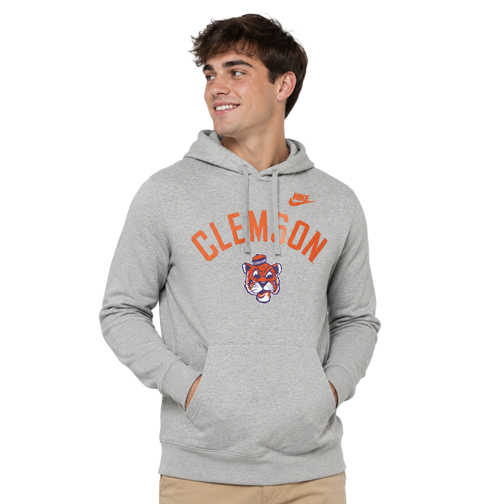Clemson Nike Legacy Arch Club Hoodie - LT GREY