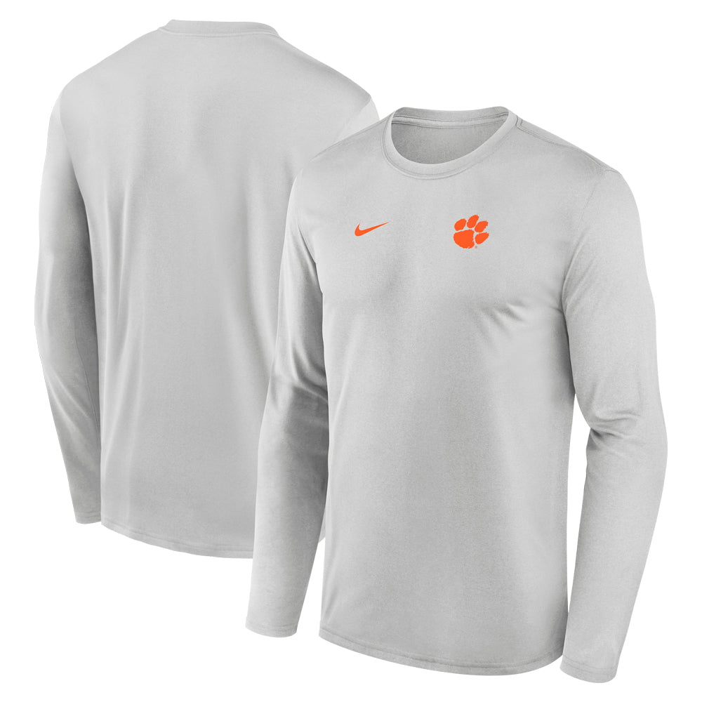 Clemson Nike Legend Long Sleeve Small Logo Tee - LT GREY