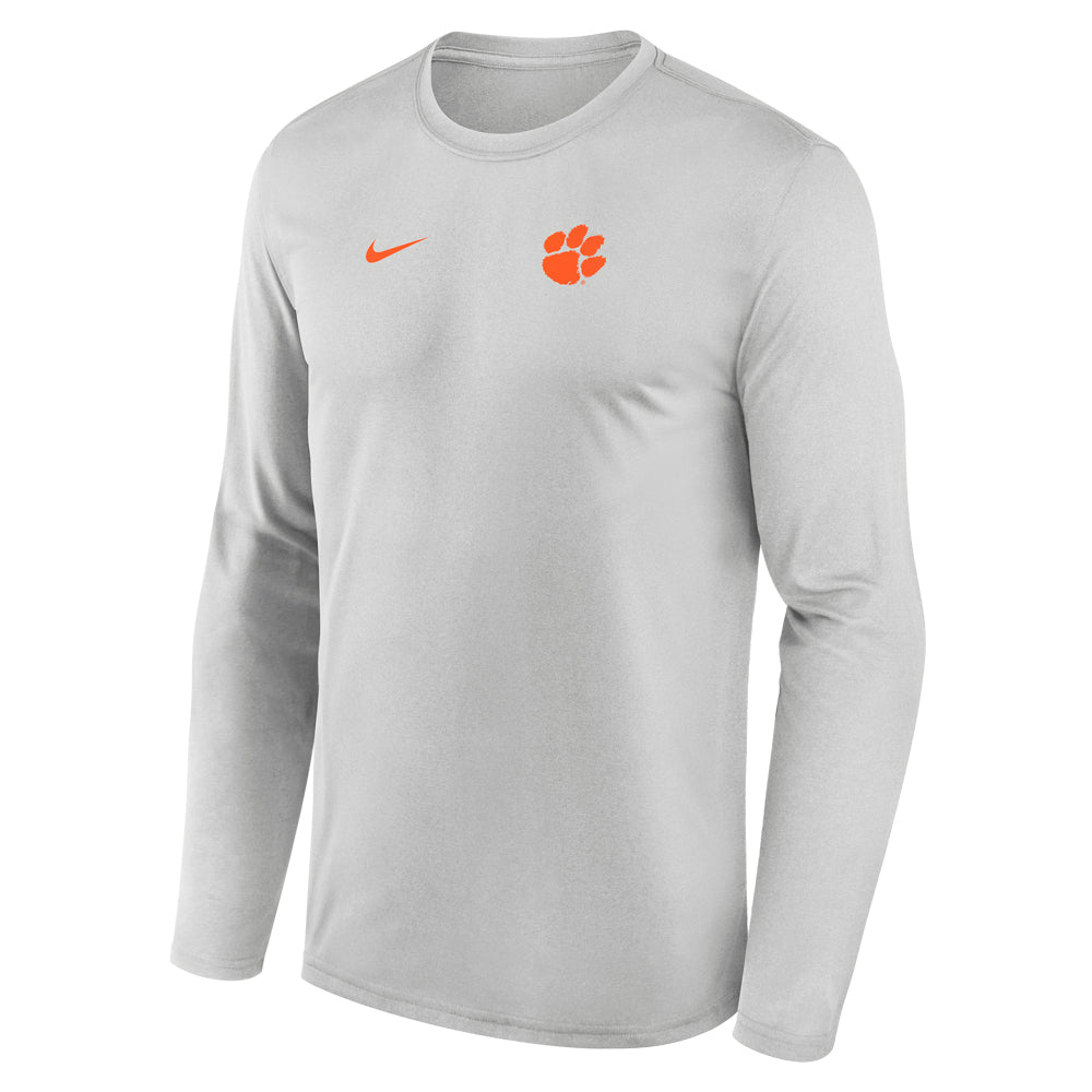Clemson Nike Legend Long Sleeve Small Logo Tee - LT GREY