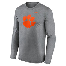 Clemson Nike Long Sleeve Paw Legend Tee - MD GREY