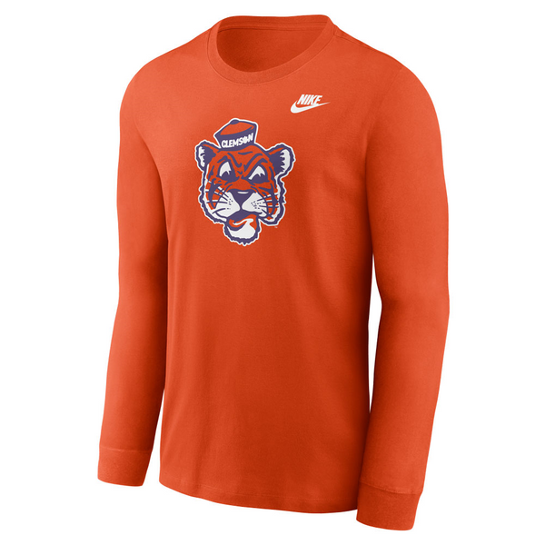 Clemson Nike Long Sleeve Vault Tiger Face Tee - ORANGE