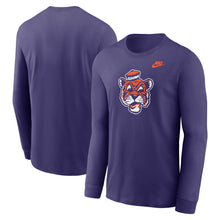 Clemson Nike Long Sleeve Vault Tiger Face Tee - PURPLE