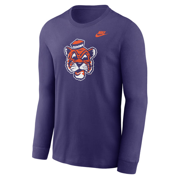Clemson Nike Long Sleeve Vault Tiger Face Tee - PURPLE