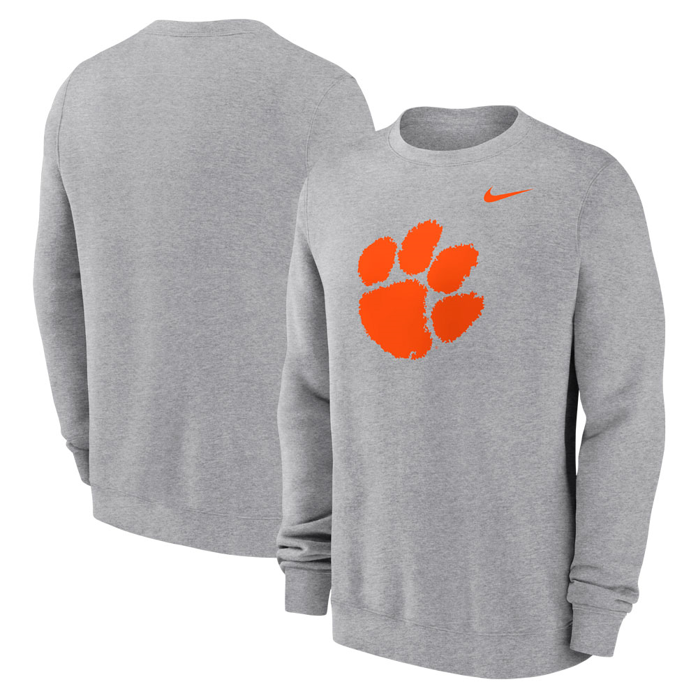Clemson Nike Paw Club Fleece Crew - MD GREY