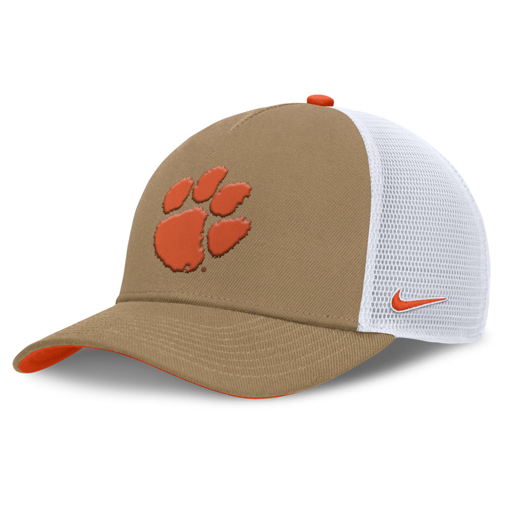 Clemson Nike Paw Snapback Trucker Hat - TAN