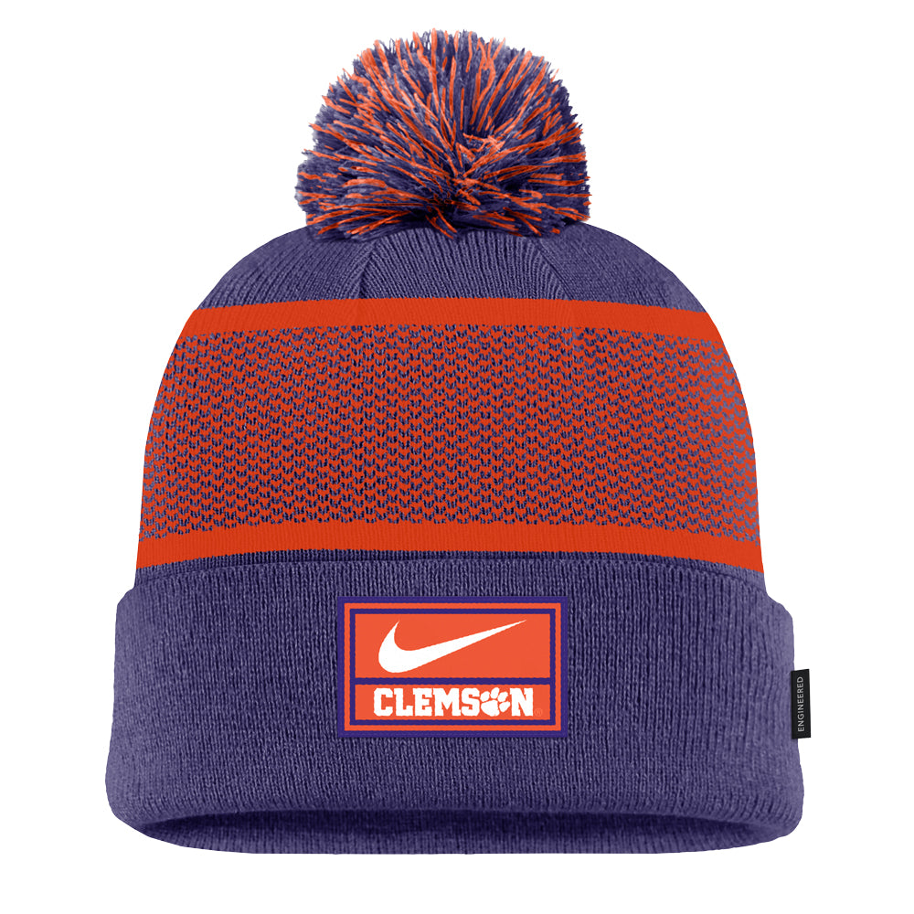 Clemson Nike Peak Patch Cuff Pom Beanie - PURPLE