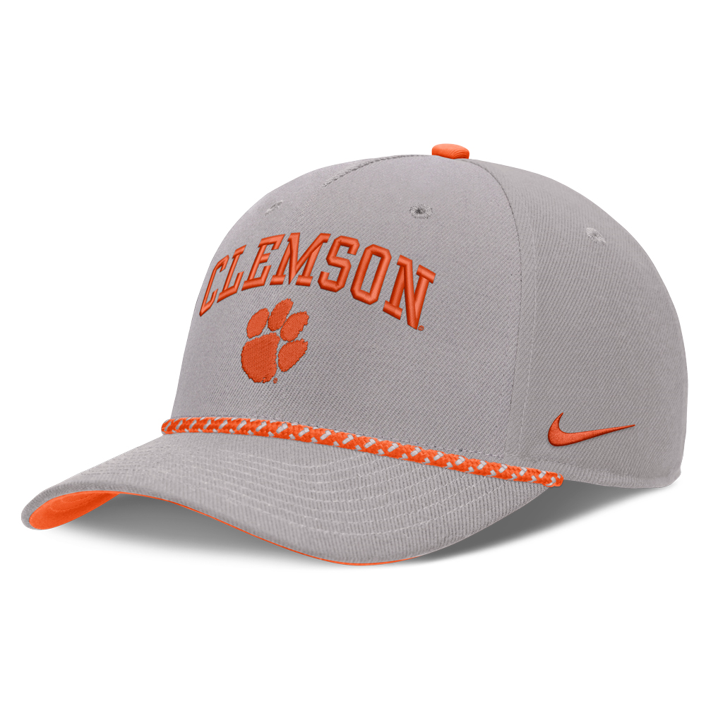 Clemson Nike Rise Structured Rope Cap - LT GREY