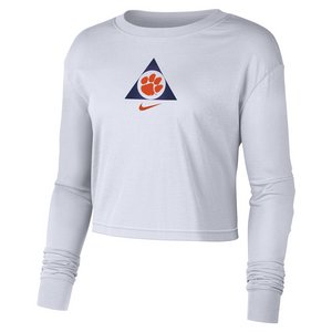 Clemson Nike Women's Long Sleeve Seasonal Crop Tee - WHITE