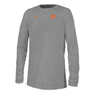 Clemson Nike Youth Legend Long Sleeve Small Logo Tee - MD GREY